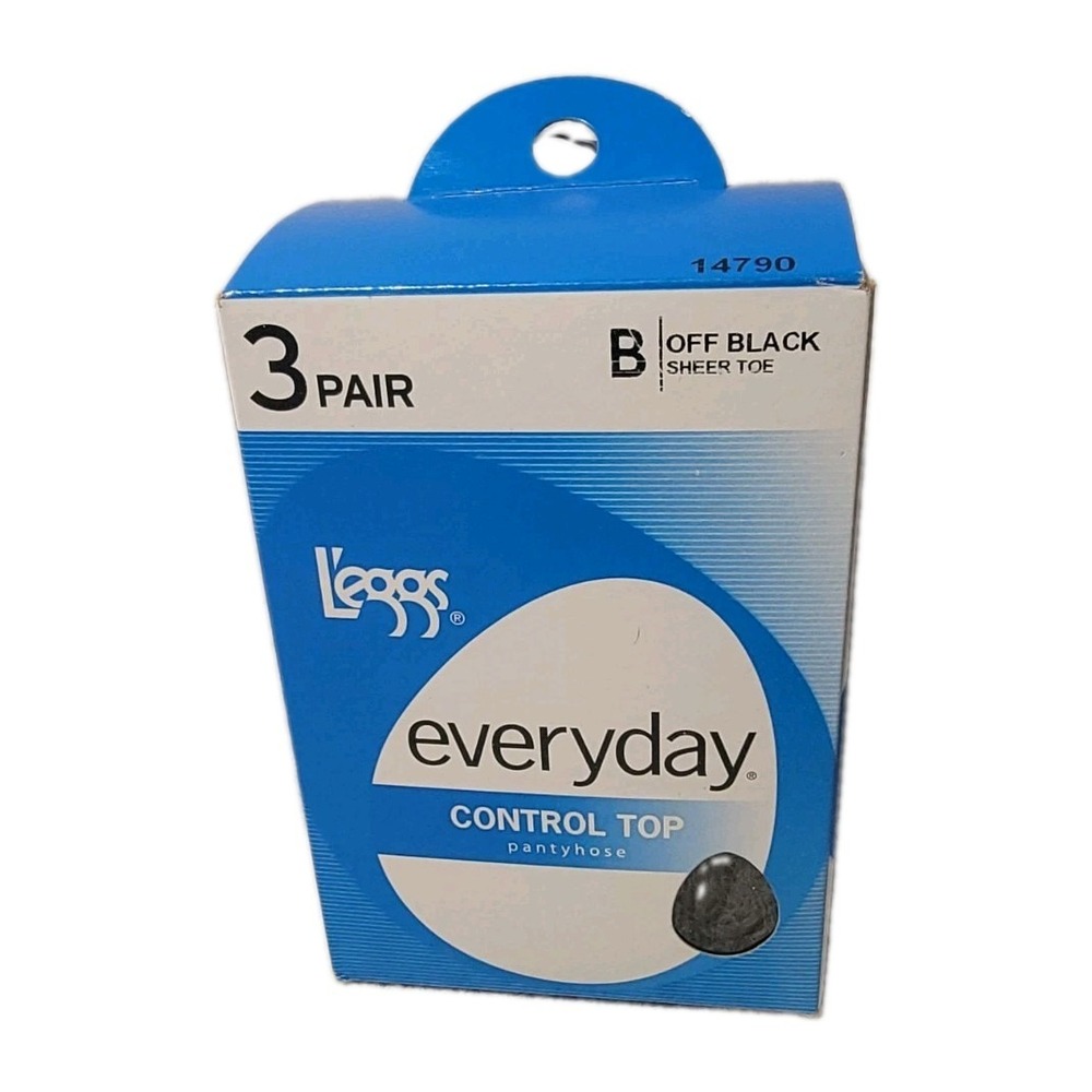 Leggs Everyday Pantyhose 3 Pair Sz B Medium Off Black Control Top Sheer Toe NIB